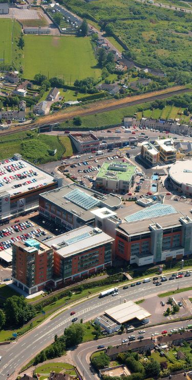 Aerial photograph of Blackpool Shopping Centre and Retail Park